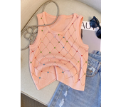 Colorful Rhinestone Knitted Tank Top Casual Crew Neck Sleeveless Tank Top For Summer  Women's Clothing Crop Top Camis