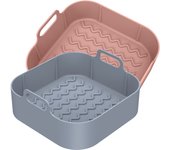2Pcs Air Fryer Silicone Pot with Handle Reusable Air Fryer Liner Heat Resistant Air Fryer Silicone Basket 8 in Square Baking Pan