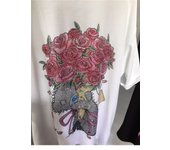 XL-4XL Plus Size 150KG Women Rhinestone T Shirt Cotton Short Sleve Bear with Flower Big Size T-shirt for Woman Oversize Tee Tops