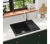 vidaXL FREGADERO DE COCINA CON REBOSADERO OVALADO GRANITO NEGRO