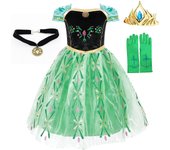 2024 Toddler Green Anna Princess Gown Frozen Cosplay Birthday Party Kid Snow Queen Anna Floral Dress Girl Carnival Purim Apparel