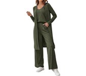 Autumn new fashion casual loose three piece set women's vest pants cardigan three piece set V-neck suspender+straight leg pants+
