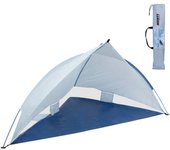 Tienda Paravientos playa refugio de 220x110x112 cm, cortavientos playa rejillas ventilación y 4 bolsillos, carpa playa tejido Oxford azul, protección solar UPF+50 y waterproof, incluye 3 piquetas