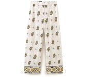 TRAFZA 2024 Women Fashion Paisley Embroidery Pant High Waist Zipper Wide Leg Pants Trousers Female Beach Holiday Pants