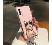 Fashion Cute Cartoon Electroplated Dog Stand Holder Bracket Case For Samsung Galaxy Z Fold 6 5 4 3 2 5G Matte Skin Feel Cover