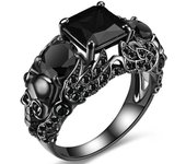 Vintage Gothic Skull Rings Heart Cubic Zirconia Crystal Biker Cocktail Party Rings for Women Halloween Christmas Gifts