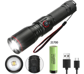 Powerful LED White Laser Flashlight 18650 or 21700 Battery Aluminum Alloy Zoom Torch Light Lamp with Tail Rope Power Indicator