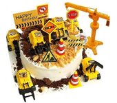 18 piezas de adornos para tartas de construcción, vehículos, juego de decoración para tartas, excavadora, grúa torre, decoración para cupcakes, señales de tráfico y carretera, decoración para fiesta de feliz cumpleaños