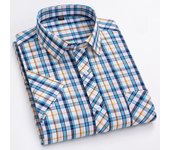 New 100% Pure Cotton Man' Shirt Spring Summer Short Sleeve Plaid Cool Checkered Shirts Men Business Casual with Pocket Leisure