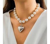 2Pcs Elegant Goth Imitation Pearl Beads Chain Necklace for Women Vintage Love Heart Pendant Choker Y2K Jewelry Wed Accessories