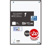 Recambio 1 Oxford 100+20 hojas monocolor - OptikPaper+ - rayado de 5x5 - compatible con la aplicación Scribzee - Ideal para uso escolar y oficina - Disponible en colores: rojo, negro, verde, rosa palo, naranja, turquesa, menta, amarillo, malva