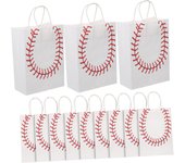 FlikeHome-12 Bolsas de Papel Kraft Deportivas Set de bolsas con diseños de béisbol, baloncesto y fútbol, perfectas para fiestas y eventos deportivos. Ideales para dulces y obsequios.