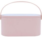 Estuche de maquillaje con espejo y mango con luz LED táctil,Organizador de maquillaje,Caja de almacenamiento de maquillaje rosa