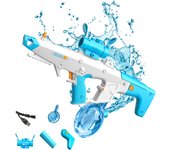 450ml Pistola de Agua Eléctrica Autocebante - 8-10m Alcance, 30 Minutos Continuos + Recarga en 15s, USB Recargable para Niños/Adultos con Batería Incluida - Juguete Piscina Playa Batallas Acuáticas