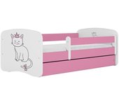 Cama 140 x 70 cm Kocot Kids com gaveta e colchão BabyDreams Cat Pink