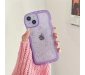 Curly Wave Frame Case For iPhone 15 14 13 12 11 Pro Max XR XS SE 7 8 Plus Case Cute Transparent Hybrid Glitter Bumper Cover