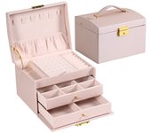 Caja De Joyas Multifuncional De Cuero Tres Capas Con Cajones Para Pendientes Cerradura Incluida Organizador De Joyas