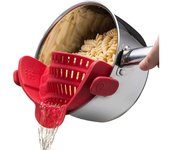 Colador de silicona con clip, resistente al calor, para verduras y pasta, utensilios de cocina para tazones, ollas y sartenes - Rojo