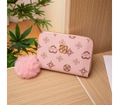 New Circle Love Star Four Leaf Grass Print Four Leaf Grass Hair Ball Decoration Multi Card Short Zero Wallet Bag for Women