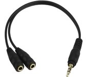 Ociodual Adaptador Divisor de Mini Jack 3.5mm Macho a 2 Hembras Negro Cable Splitter Audio Duplicador para Auriculares Altavoces