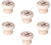 6 Un. Pomo TIRADOR Mueble Vintage Retro madera blanco decapé CORONA - Diámetro 40MM