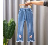 2024 New Autumn Elastic Kids Jeans Girls Cute Leisure Bow Denim Blue Children Flared Pants teenage Girl Clothes Trousers 3-12Y