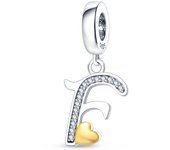 Fit Pandora 925 Original Bracelets 925 Silver Color 26 Gold Heart Zircon Letter Charms Beads DIY Creative Birthday Jewelry Gifts