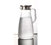 Jarra para Agua de Plástico, Imitación Cristal, Diseño en Relieve Moderno with Tapa y Asa, Capacidad 1.5L