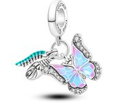 Silver Plated Spring Pink Happiness Tulip Flower Dangle Charm fit Bracelet Necklace Color Beads Women Jewelry Making Supplies