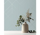 Muestra DIN A4 de Papel pintado geométrico de rombos con líneas doradas fondo celeste estilo Art déco - Arnova 682084 de GAULAN