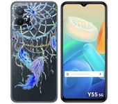 Funda Silicona Transparente para Vivo Y55 5G diseño Plumas Dibujos