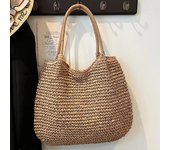 Women Straw Tote Handbag Large Capacity Vintage Shoulder Bag Solid Color Crochet Beach Handbag Ladies Summer Daily Bag
