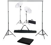 vidaXL Kit Estudio Fotográfico con Telón de Fondo Lámparas y Paraguas Soporte Color Verde,  Blanco,  Negro y mas