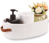 Cesta de almacenamiento tejida para tanque de inodoro, cesta de almacenamiento para decoración del hogar de granja para baño, mesa y mostrador, color blanco