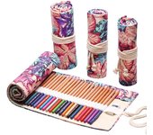24 Holes Roll Art Pencil Case Korean Style Canvas Student Pencil Bag Paint Brush Art Holder Student Supplies Stationery