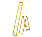 Escalera de Fibra de 1 Tramo Plegable con Peldaño Ancho Modelo 6112 PW 12 Peldaños Altura PLEGADA 1740 mm Altura desplegada 3400 mm Ancho escalera 400 mm Ancho Base 660 Peso 12.5 kg