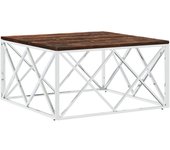 vidaXL Mesa de centro acero inoxidable y madera maciza acacia Plateado, Dorado, Plateado y marrón claro Mesita de Salón o Comedor o Auxiliar Mesa de Café Meuble Salón