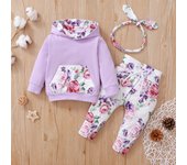 3 Piece Infant Clothes Floral Baby Girl Set for New Born 0 to 3 Hooded Clothes Long Sleeve Baby Outfit Autumn Winter Sweatshirts