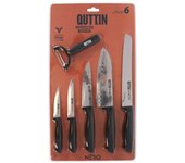 STARLEY-Quttin SET CUCHILLOS 6 PIEZAS,Cuchillo de pan,Cuchillos Multiusos,6 Cuchillos de Uso Diario,Mango Negro Resistente y Duradero