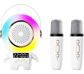 Altavoz Karaoke portátil Forma de Astronauta con Doble micrófono, Astro Speaker Bluetooth 5.3, Reloj Despertador USB con 19 Luces de Colores Brillantes 3D para Fiestas en casa, Regalos,M2 Tec