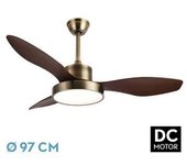 FABRILAMP Ventilador DC Hayate 24W Cuero/Roble 3 Aspas - Motor Potente - Luminosidad 2650lm - Diseño Elegante - 6 Velocidades Ajustables