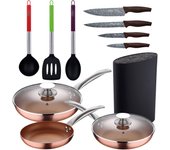 San Ignacio Set 5pc Sartenes Aluminio Prensado Inducción con Utensilios de Cocina Nylon y Cuchillos Acero Inoxidable