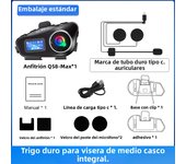 Q58-Max Motorcycle Helmet Intercom Bluetooth Headset LCD Display Music Share with Flashlight 2 Riders 500M Interphone