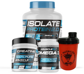 Pack Proteína ISOLATE 2kg + Creatina 300g + Omega 3 90cáps + Shaker - Musclefit | Avance Muscular│Mas musculos│VItaminas