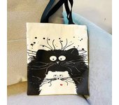 Large Capacity Women's Canvas Tote Cute Cartoon Cat Reusable Casual Double Shoulder Tote Shopping Bag Beach Shopping Bag