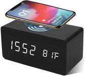 Reloj despertador digital with Cargador inalámbrico Pantalla de temp del Reloj de escritorio LED, Negro - Negro