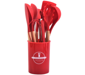 Utensilios de cocina de silicona con Mango de Madera, juego de ollas antiadherentes, Cubo de almacenamiento, 12 piezas