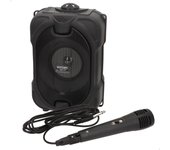 Bontempi - Altavoz karaoke con micrófono, 50W de potencia, luces RGB, conexión inalámbrica, USB, microSD, radio, función estéreo, batería recargable, formato portátil Ø12x18 cm, ideal para fiestas y eventos, con ranura para móvil