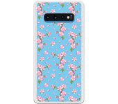 Funda compatible con Samsung Galaxy S10 Plus - Patron flores rosas con fondo azul