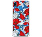 Funda compatible con Samsung Galaxy A30 - Patron flores blancas y rojas